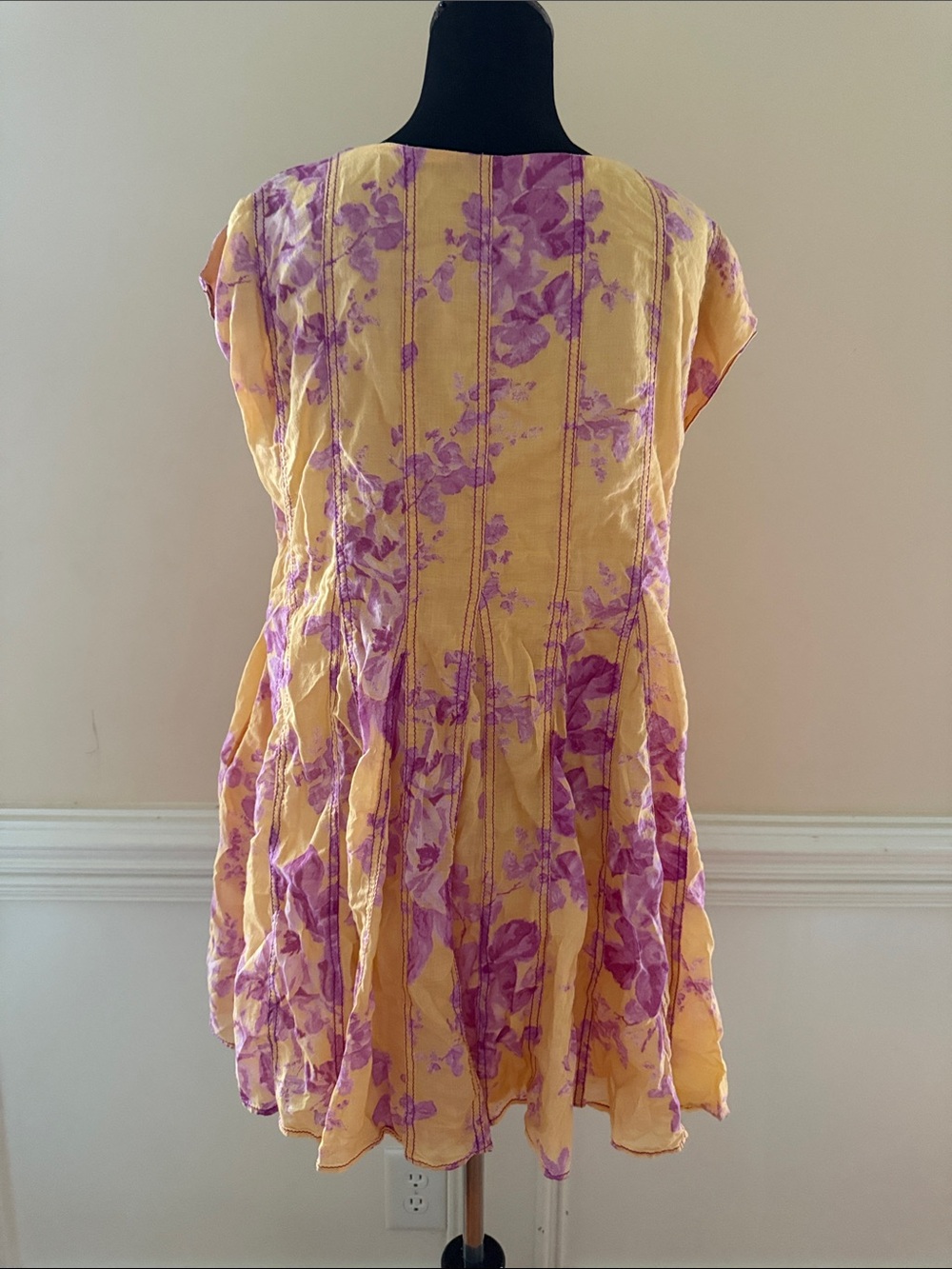 Free People Sully Seamed Babydoll Dress Sunshine Combo Floral Mini Tunic Sz S - Picture 5 of 10